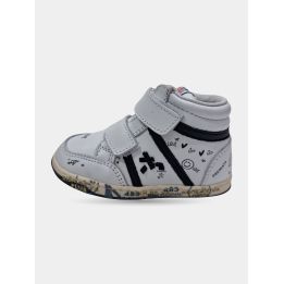 Sneakers alte Premiata bianche con disegni neri, vista laterale