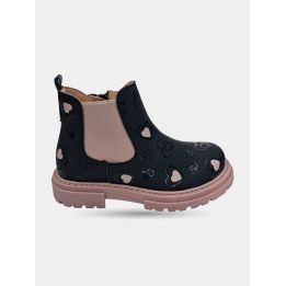 Stivaletto Walkey nero a cuori con elastico rosa, vista laterale