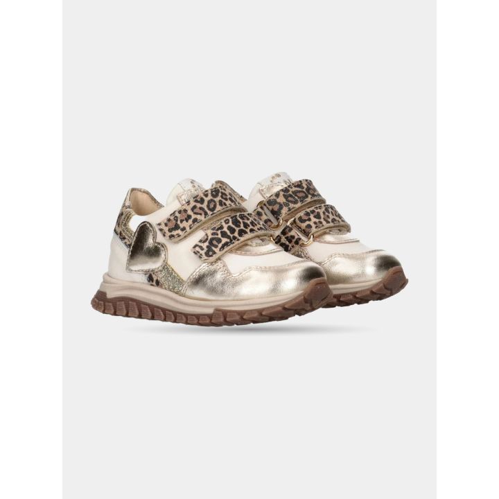 Paio di sneakers Walkey oro e panna di tre quarti con il cuore sul fianco