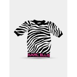 Abito Marc Ellis bambina zebrato bianco e nero con logo fucsia, vista frontale