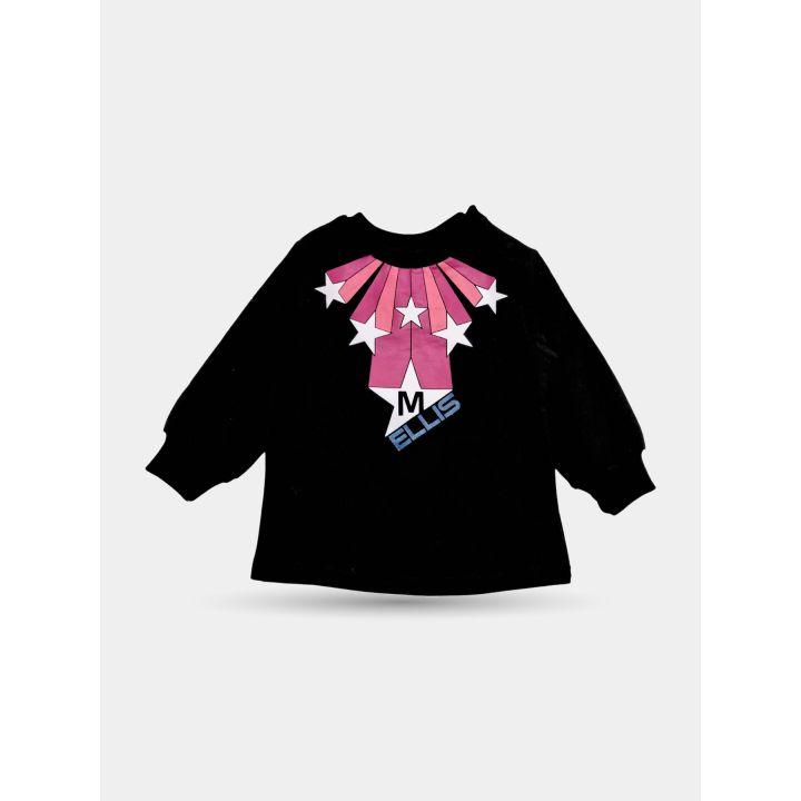 Maxi felpa Marc Ellis bambina nera con stelle e raggi rosa, vista frontale