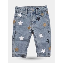 Jeans Marc Ellis bambina chiari con stelle bianche, oro e blu, vista frontale