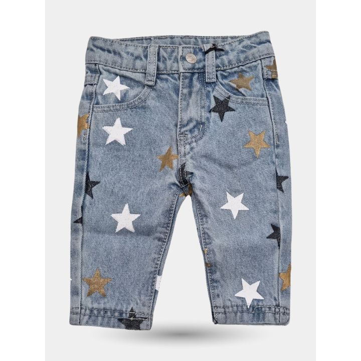 Jeans Marc Ellis bambina chiari con stelle bianche, oro e blu, vista frontale