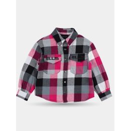Camicia Marc Ellis bambina a quadri fucsia, grigi e neri, vista frontale