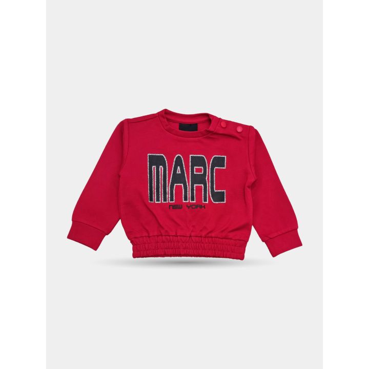 Felpa Marc Ellis bambina rossa con logo nero e brillantini, vista frontale