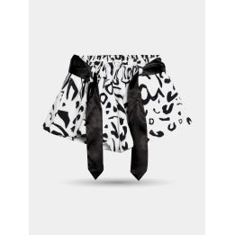 Pantaloncini FUN&FUN animalier bianchi e neri con fiocco nero lucido vista frontale