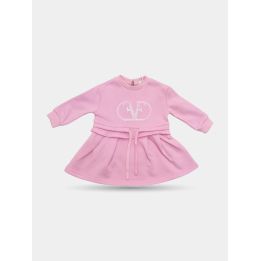 Abito FUN&FUN rosa da neonata vista frontale con logo in paillettes