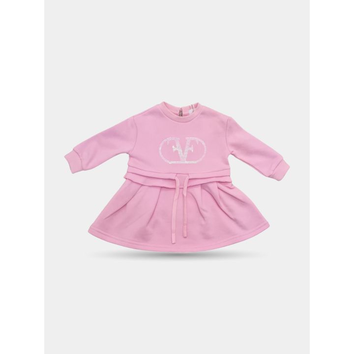 Abito FUN&FUN rosa da neonata vista frontale con logo in paillettes