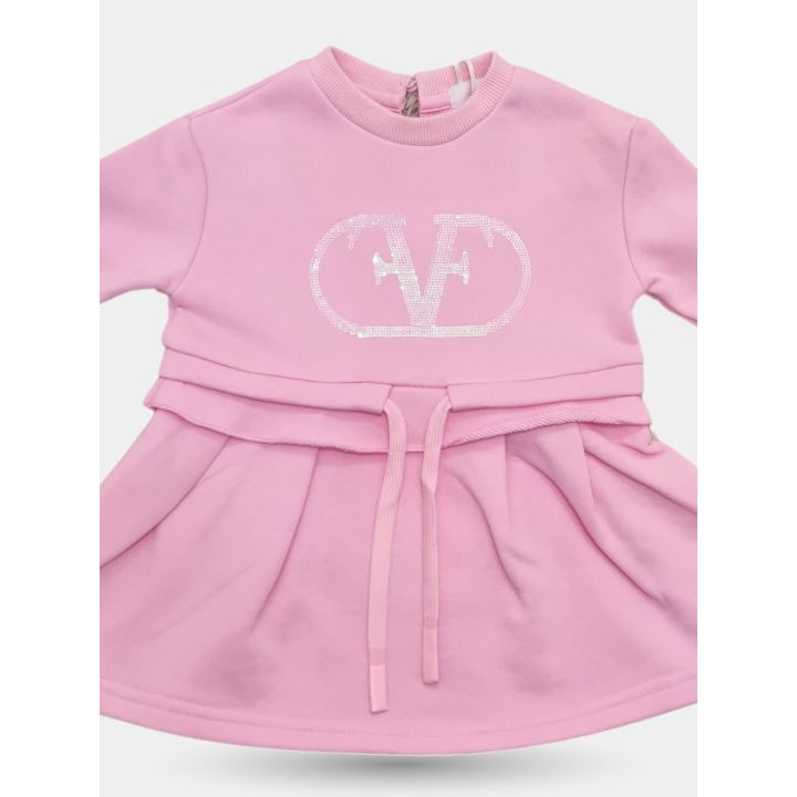 Abito rosa FUN&FUN a maniche lunghe con gonna a pieghe