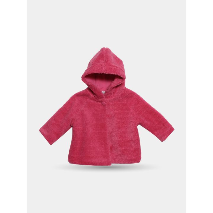 Cappotto FUN&FUN rosa effetto teddy da neonata vista frontale