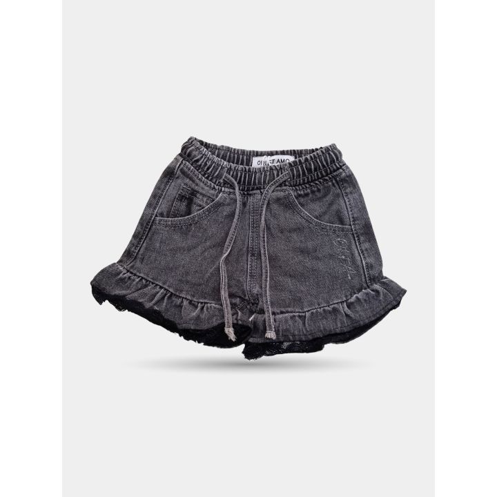 Shorts di jeans grigi Odi et Amo da neonata con volant, vista frontale