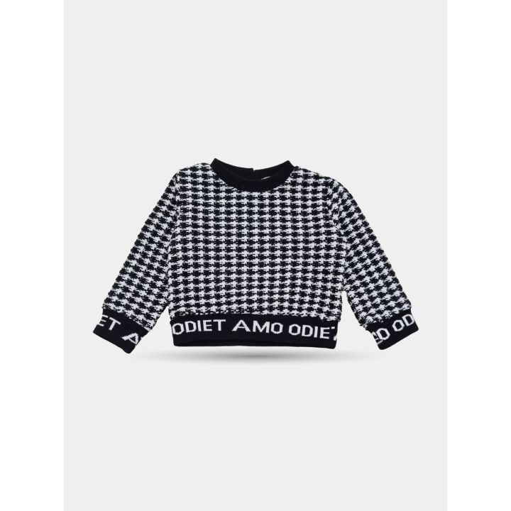 Maglione Odi et Amo pied de poule bianco e nero da neonata, vista frontale