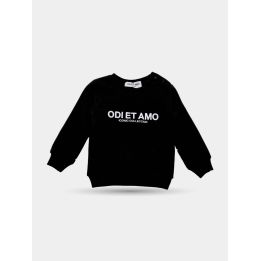 Felpa nera Odi et Amo da neonata con logo ricamato, vista frontale