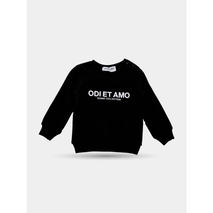 Felpa nera Odi et Amo da neonata con logo ricamato, vista frontale