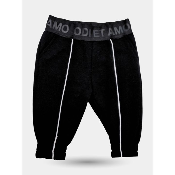 Leggings neri Odi et Amo da neonata con riga bianca, vista frontale