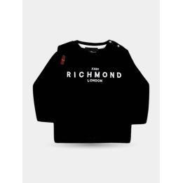 T-shirt nera John Richmond a maniche lunghe con logo bianco, vista frontale
