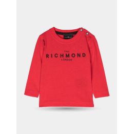 Maglietta rossa John Richmond a maniche lunghe con logo nero, vista frontale