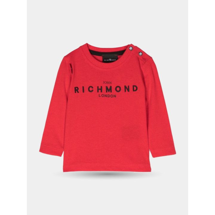 Maglietta rossa John Richmond a maniche lunghe con logo nero, vista frontale