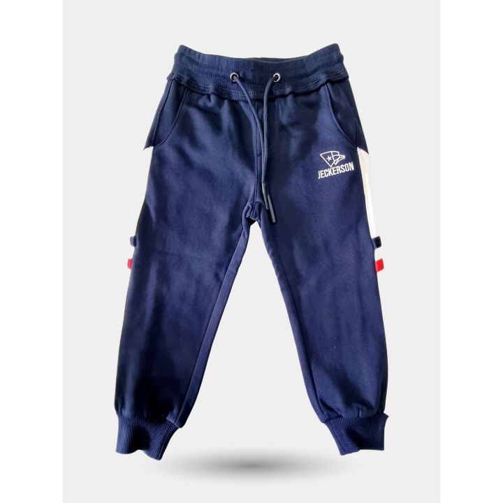 Pantaloni tuta Jeckerson blu da bambino vista frontale con coulisse