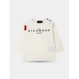 T-shirt bianca John Richmond a maniche lunghe con logo nero, vista frontale