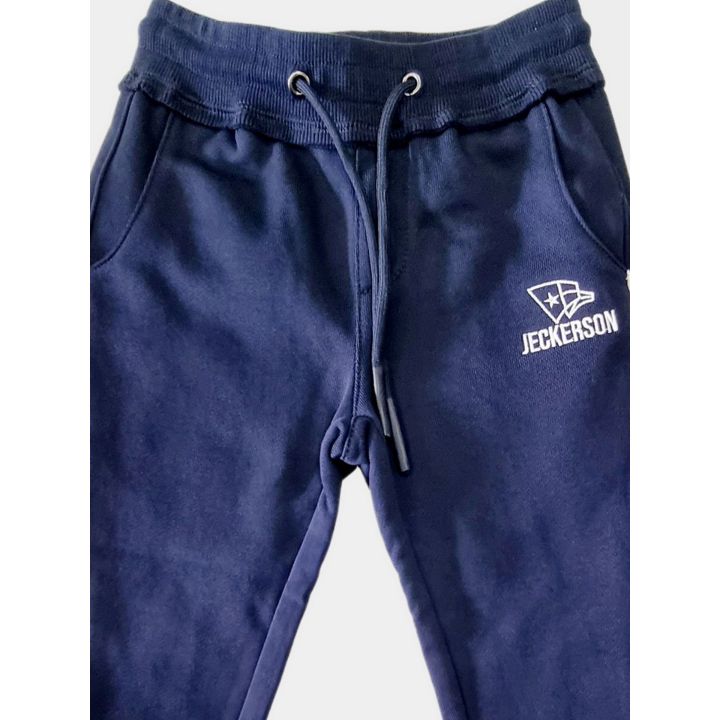 Logo Jeckerson stampato in bianco e coulisse in vita della tuta blu