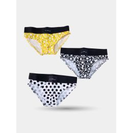 I tre slip John Richmond: a pois, con scritte nere e giallo con logo