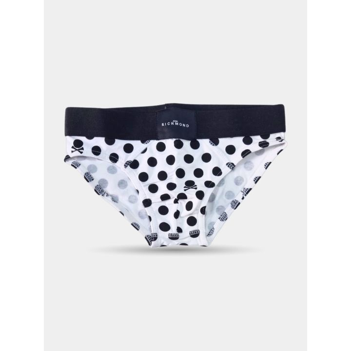 Slip bianco John Richmond a pois neri con piccoli teschi, vista frontale