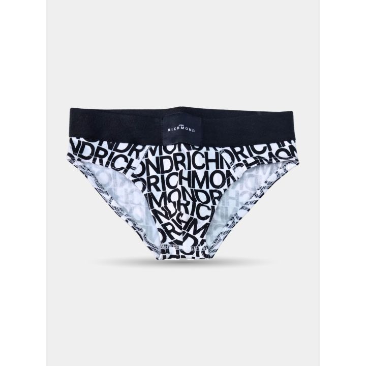 Slip bianco con la scritta Richmond nera ripetuta, vista frontale
