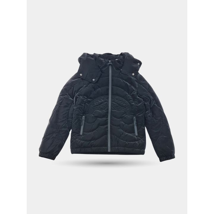 Giubbotto Sprayground nero con cappuccio vista frontale