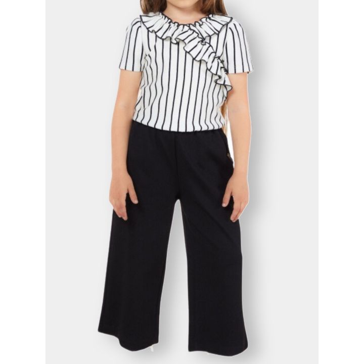 Abito tuta Liu Jo a righe bianche e nere con pantalone nero, vista frontale