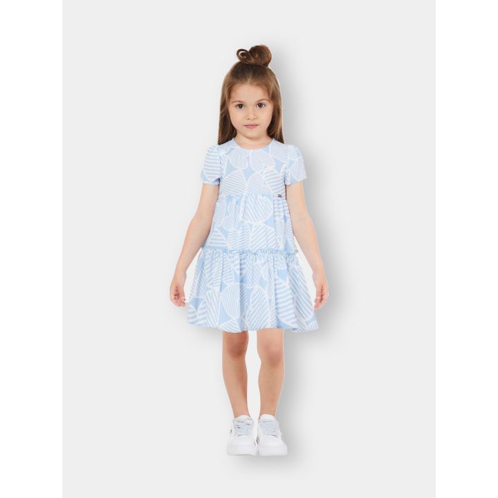 Bambina con l'abito Liu Jo a cuori celeste e bianco, vista frontale