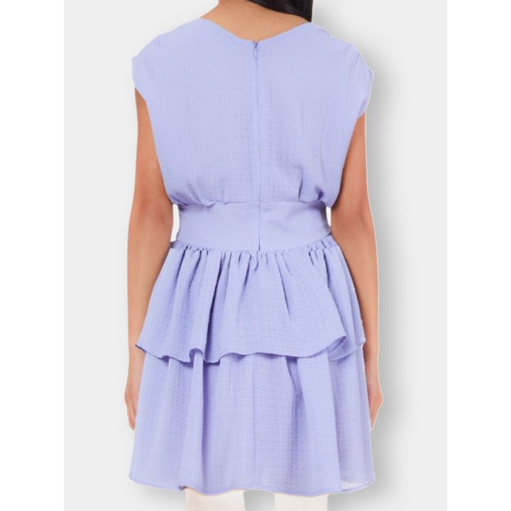 Retro dell'abito viola lavanda con zip e gonna a due balze