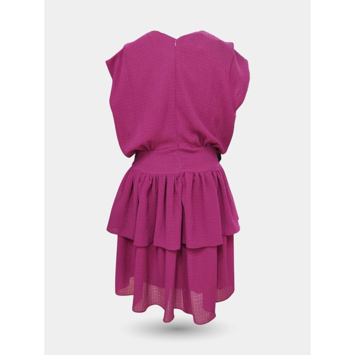 Retro dell'abito fucsia con zip e gonna a due balze