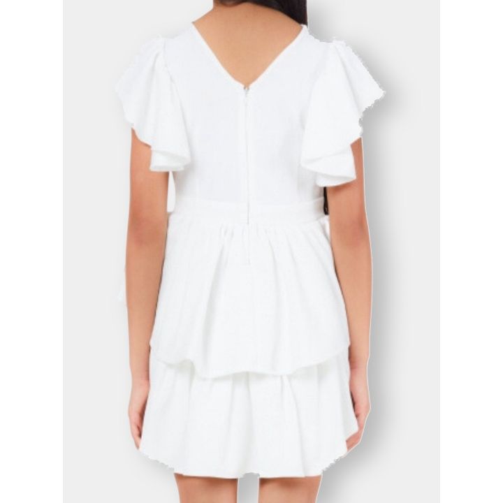 Retro dell'abito bianco con scollo a V e zip