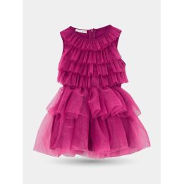 Abito Liu Jo in tulle fucsia con balze sul corpino, vista frontale