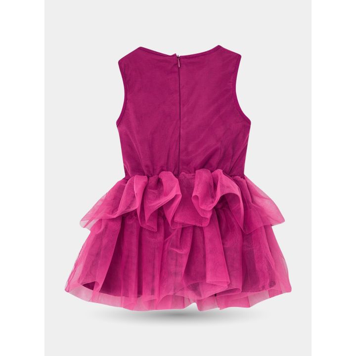 Retro dell'abito in tulle fucsia con zip e gonna vaporosa