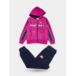 Tuta Kappa fucsia da bambina con felpa a zip e pantalone nero, vista frontale