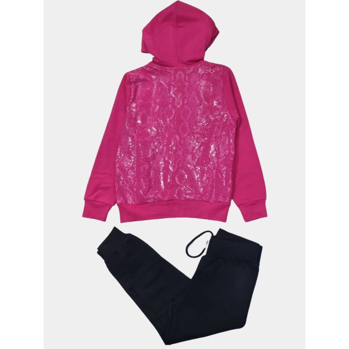 Retro della tuta Kappa fucsia con cappuccio e pantalone con coulisse