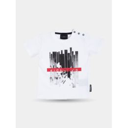 T-shirt John Richmond bianca con stampa punk e banda rossa, vista frontale