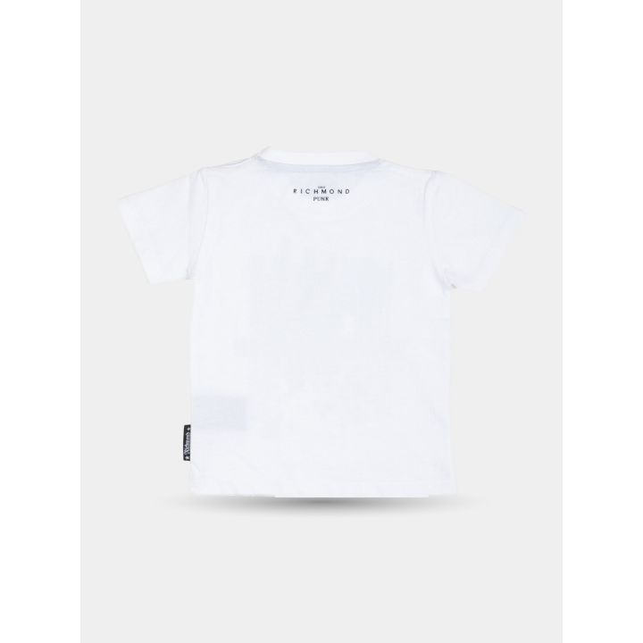Retro della t-shirt bianca con la scritta John Richmond Punk sotto il collo