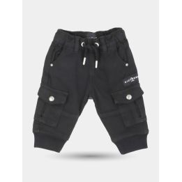 Pantaloni cargo John Richmond neri con tasconi e coulisse bianca, vista frontale