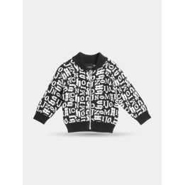 Felpa con zip John Richmond nera con lettere gotiche bianche, vista frontale