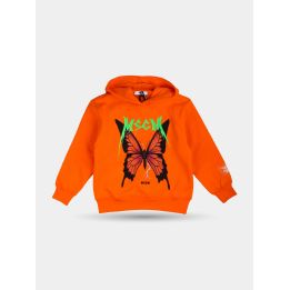Felpa arancione MSGM con cappuccio e farfalla stampata sul davanti