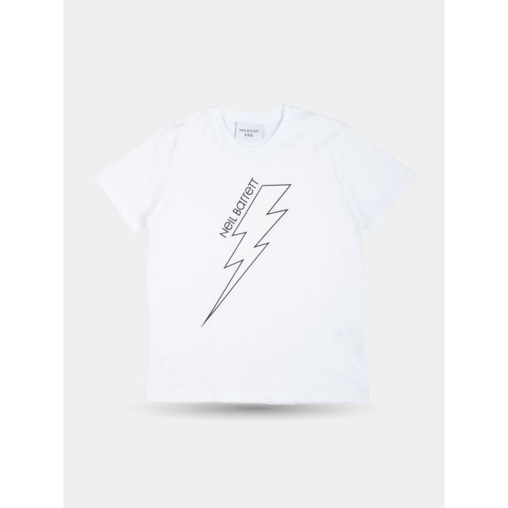 T-shirt Neil Barrett bianca con fulmine nero disegnato a contorno, vista frontale