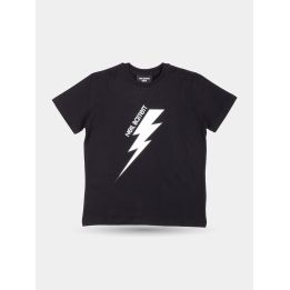 T-shirt Neil Barrett nera con grande fulmine bianco e logo, vista frontale
