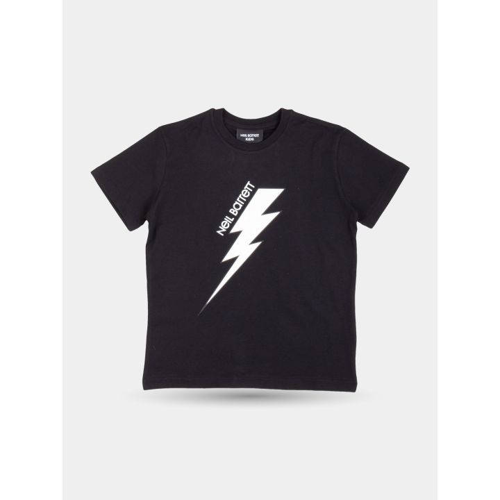 T-shirt Neil Barrett nera con grande fulmine bianco e logo, vista frontale