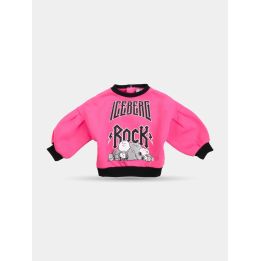 Felpa Iceberg rosa da neonata vista frontale con stampa Rock e Snoopy