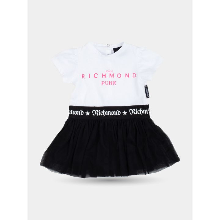 Abito John Richmond neonata bianco e nero con gonna in tulle, vista frontale
