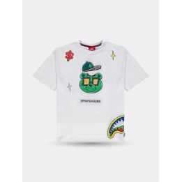 T-shirt Sprayground bianca vista frontale con orso Money Bear verde