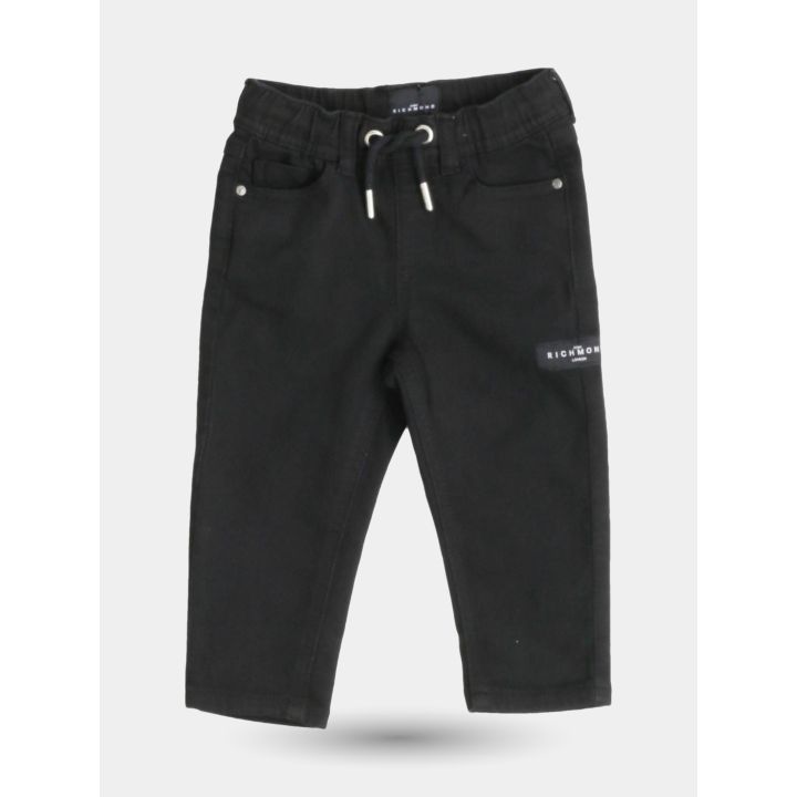 Pantaloni John Richmond neri a cinque tasche con coulisse, vista frontale